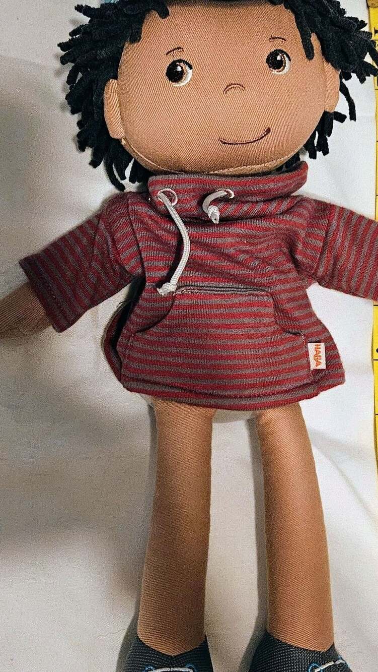 HABA William 12" Soft Boy Doll with Red Striped Hoodie